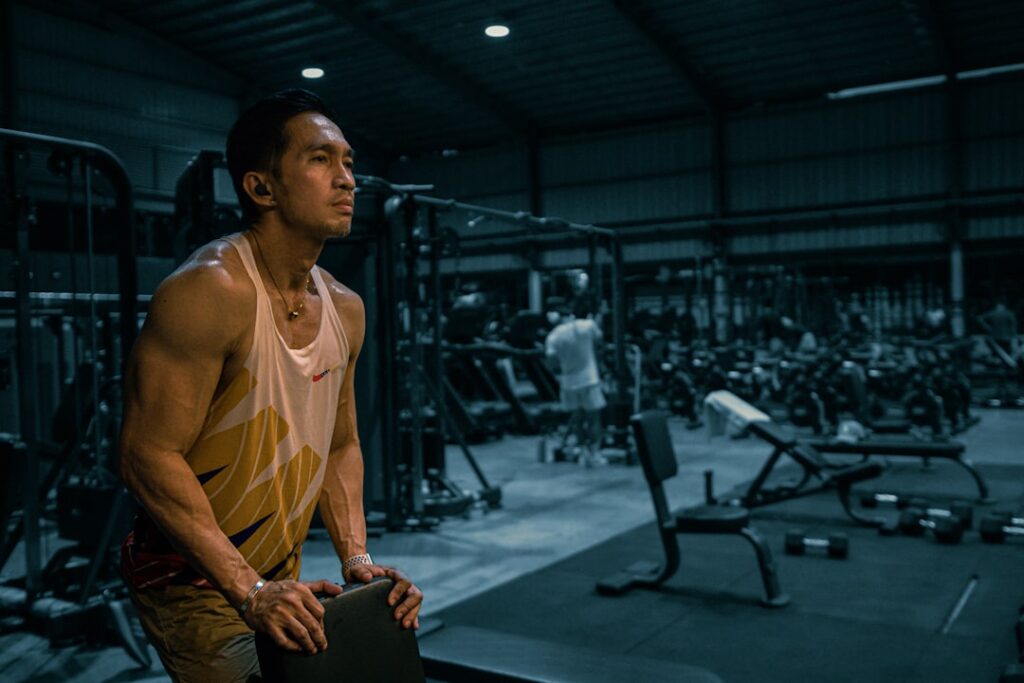 Actor completing strength training for a film role