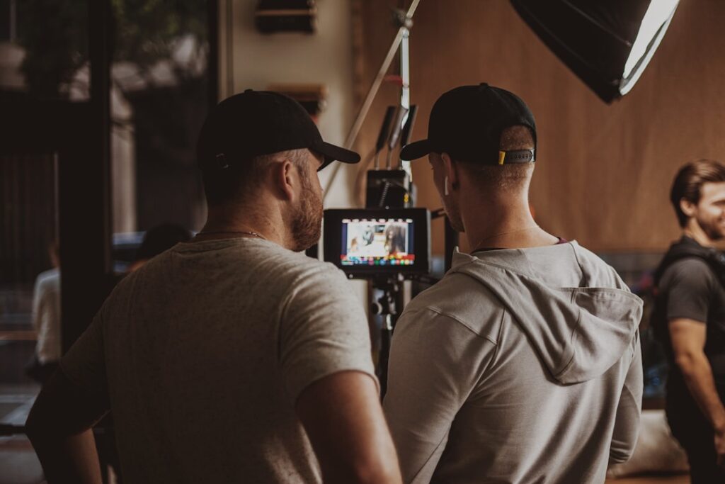 Film crew working during a production day